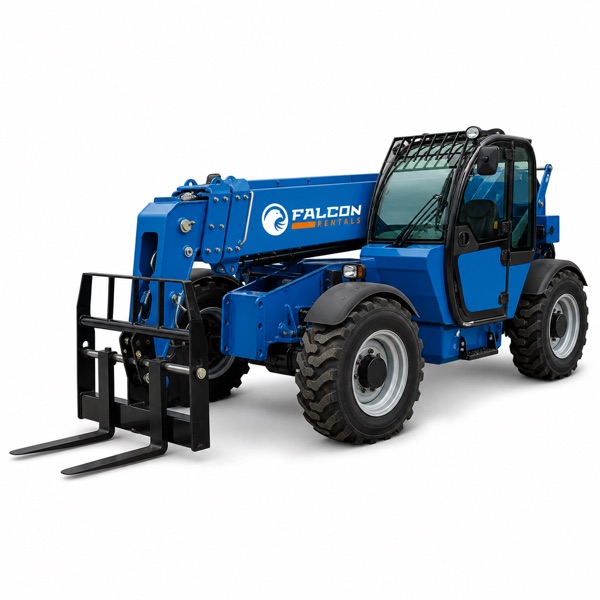 Falcon Rentals branded telehandler — part of a new, well-maintained rental fleet in Whitecourt
